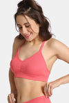Rosaline Double Layered Non Wired Medium Coverage Bralette - Sunkist Coral — thumbnail 3